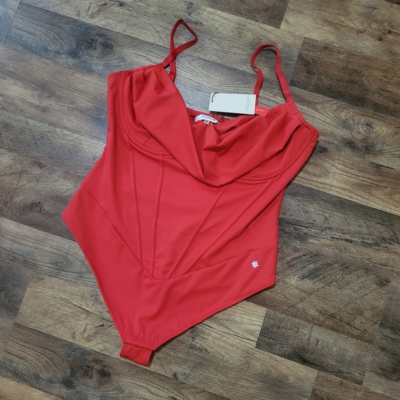 Popilush Women's Red Corset Cowl Neck Shapewear Tummy Control Bodysuit Size XXL - Picture 7 of 11